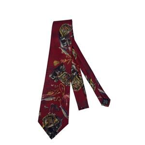 Robert Talbot Tie Necktie Men Red Canada Fly Fishing 100% Silk 56”x3.75”